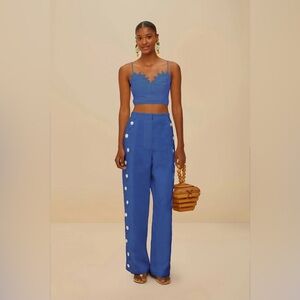 FARM Rio Royal Blue Wide-Leg Button-Detail Pants